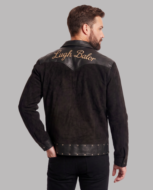 Black Leather Jacket with Stud Detail