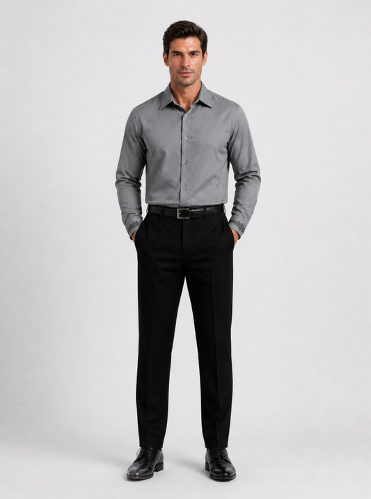 Grey Shirt With Ornamental Embroidery