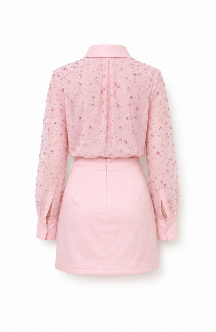 Blush Embellished Shirt & Skirt Set