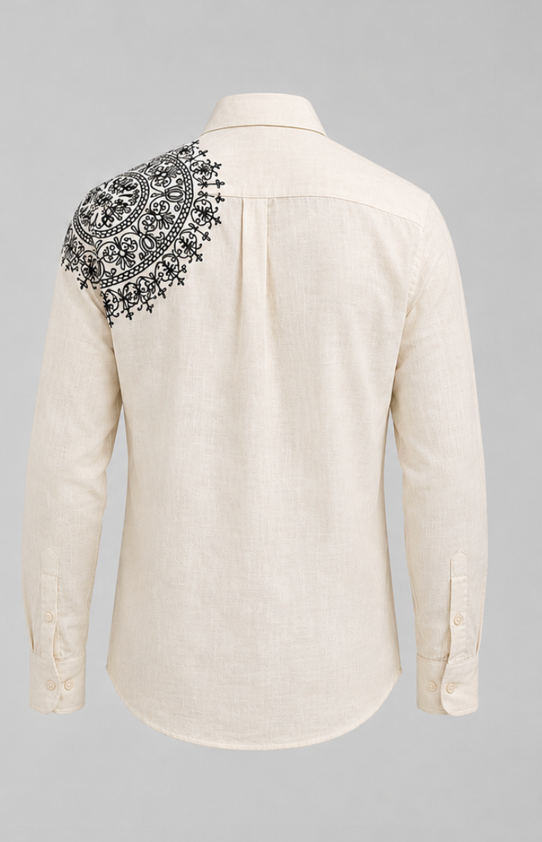 Beige Shirt with Mandala Embroidery