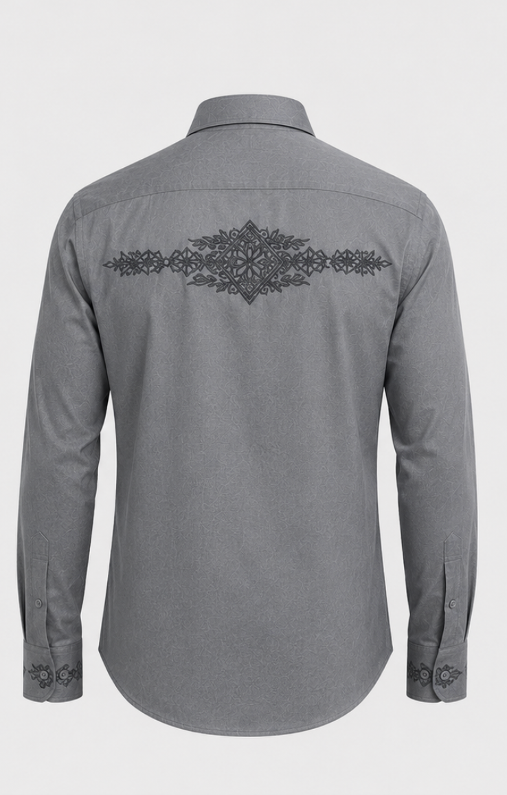 Grey Shirt With Ornamental Embroidery