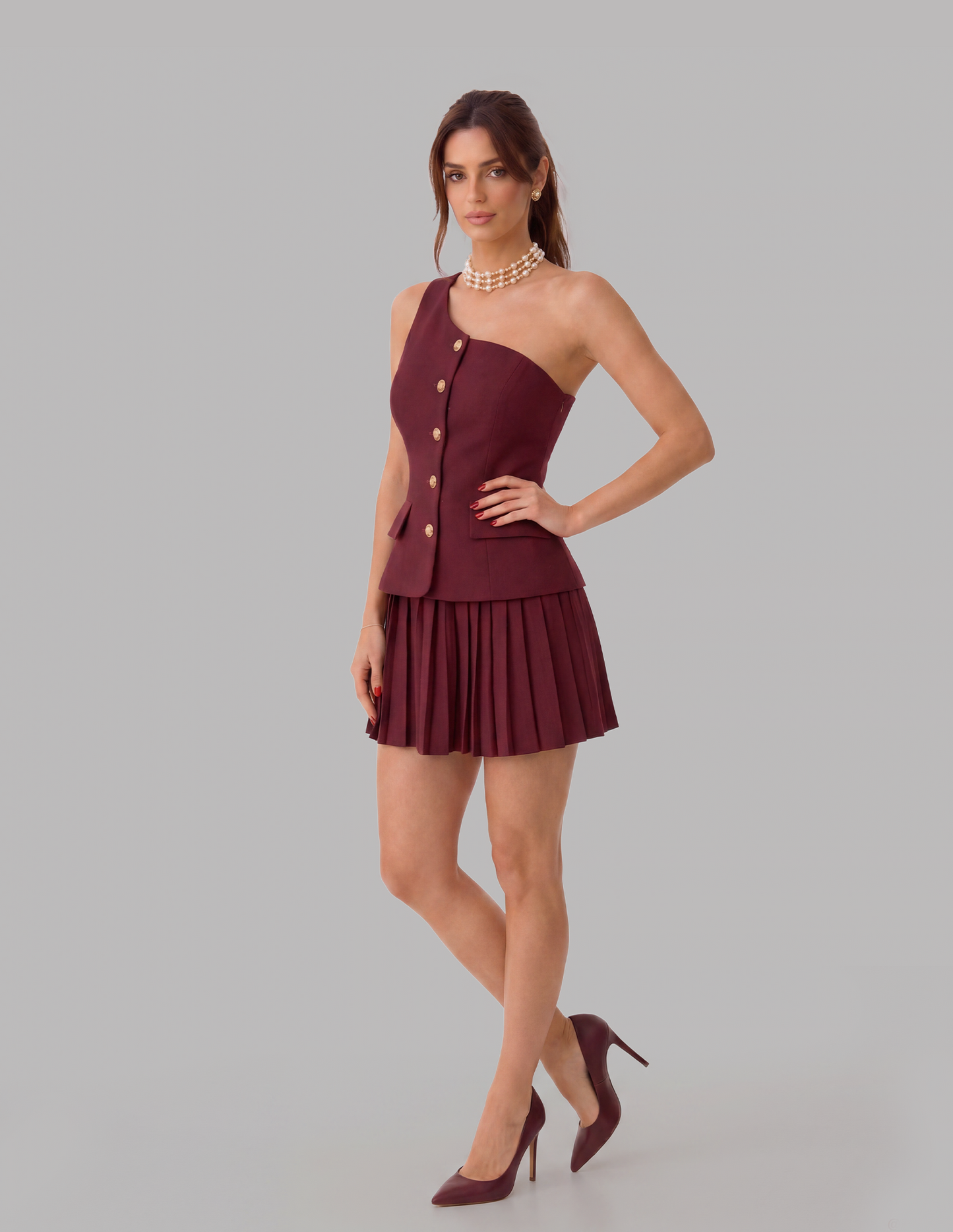 Bordeaux One-Shoulder Set