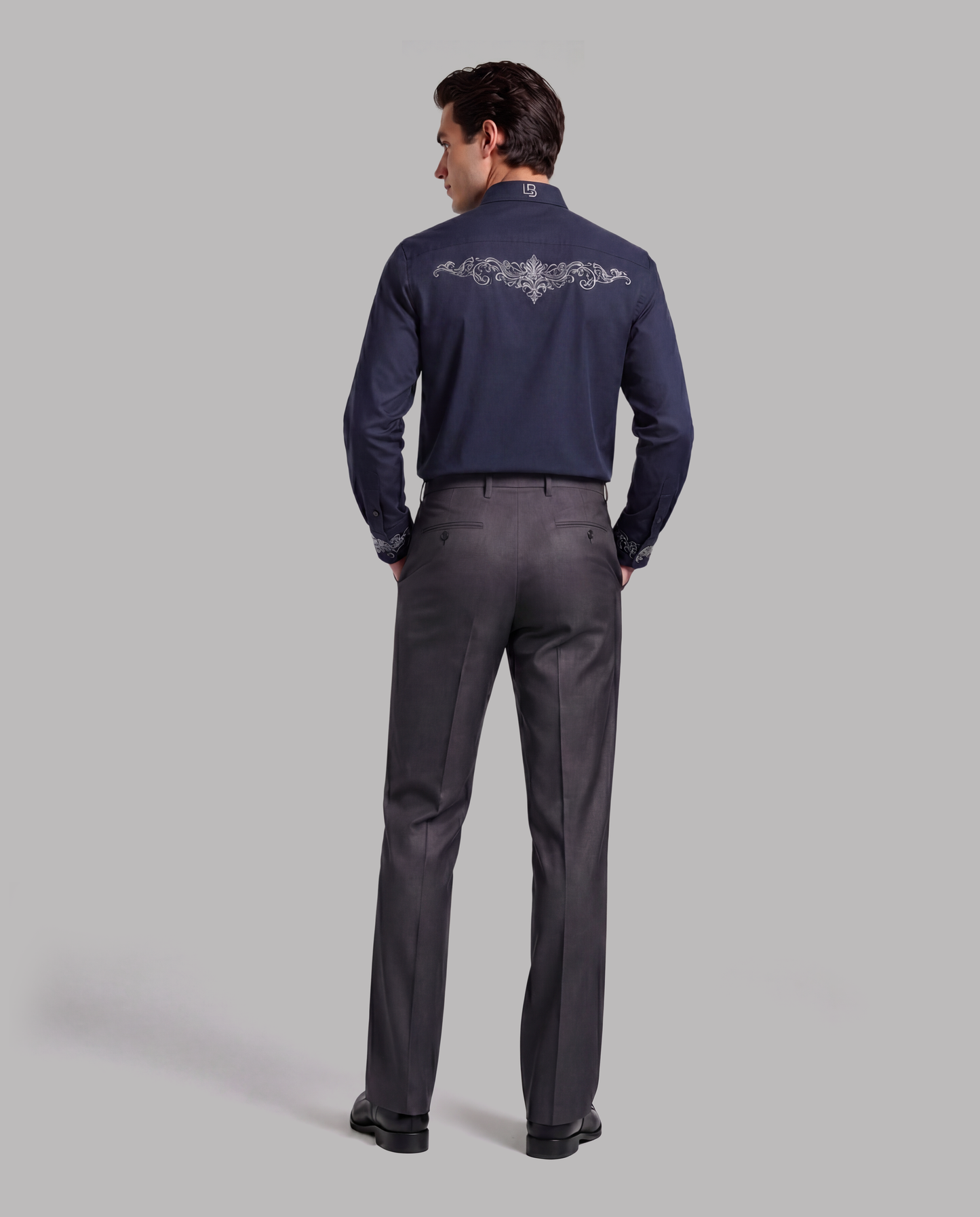 Navy Shirt with Ornamental Embroidery