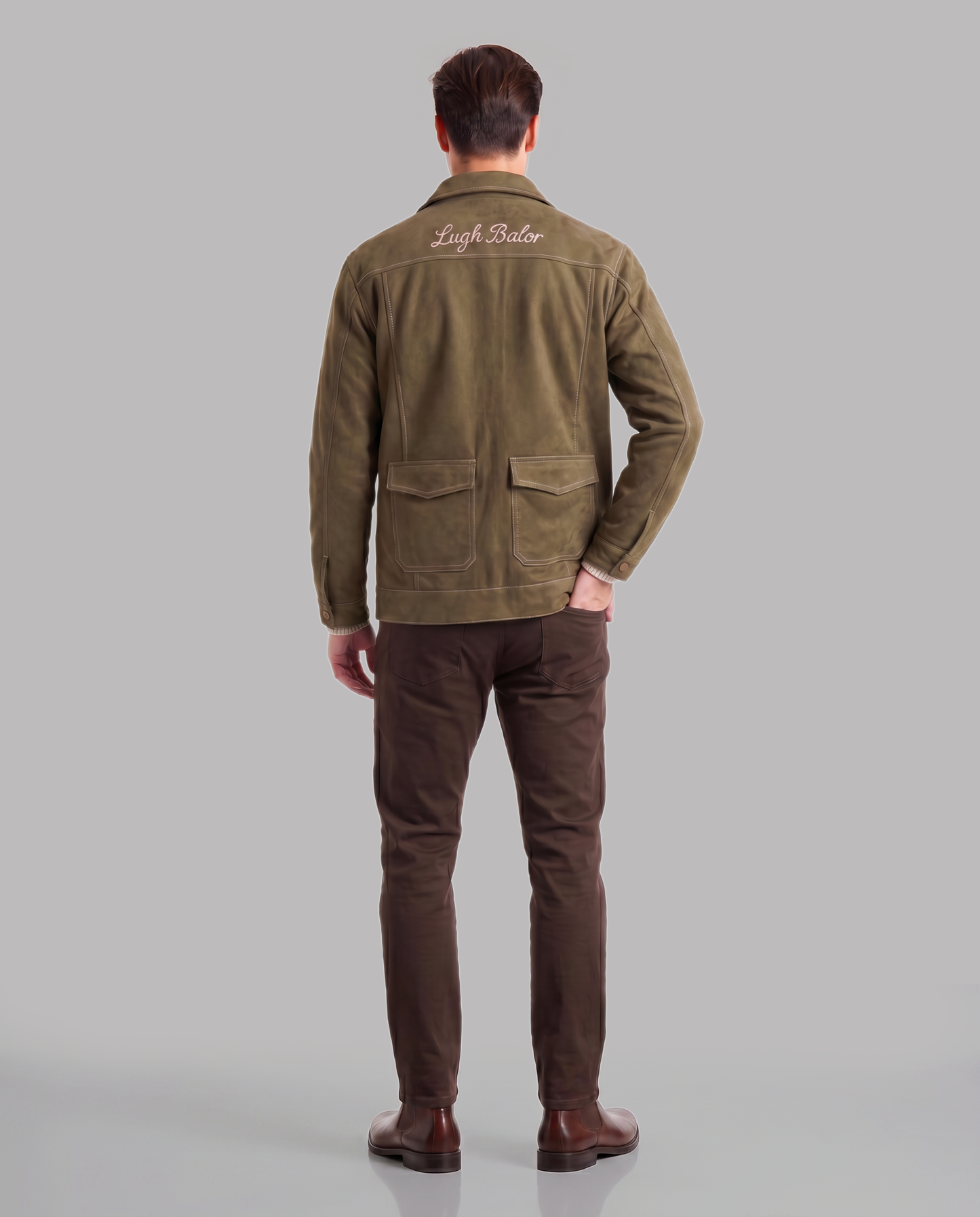 Olive Suede Jacket with Toggle Closure
