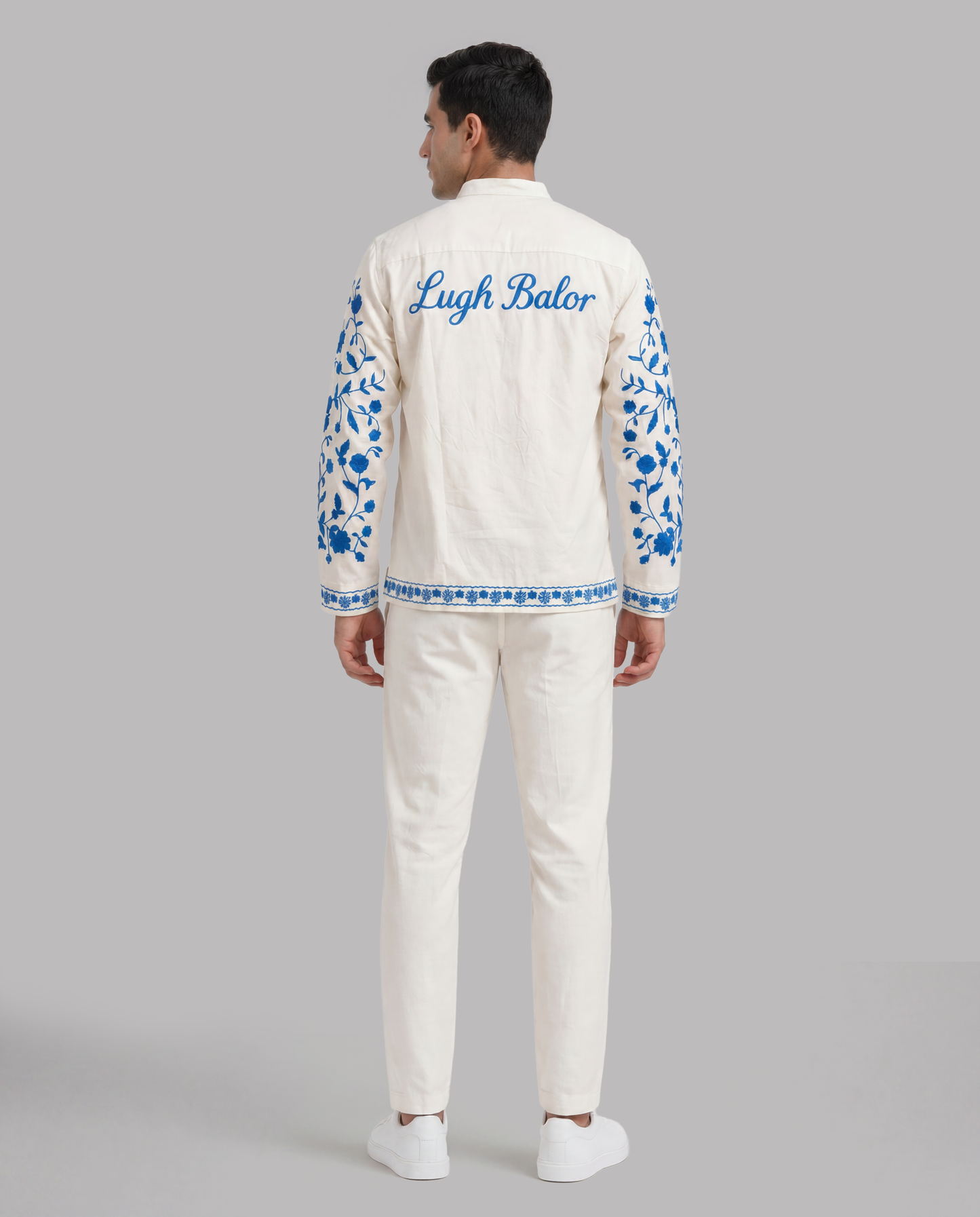 Off-White Shirt with Floral Embroidery