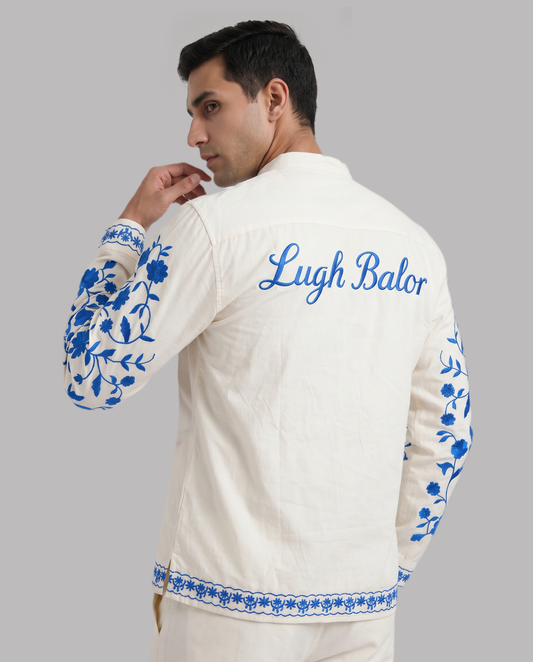 Off-White Shirt with Floral Embroidery