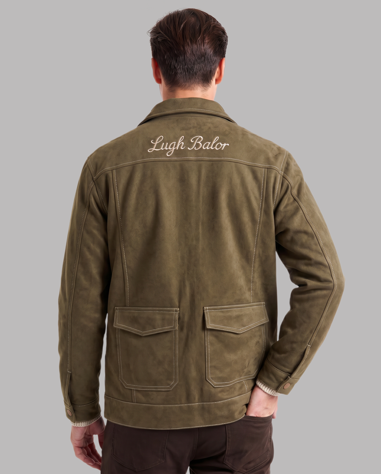 Olive Suede Jacket with Toggle Closure