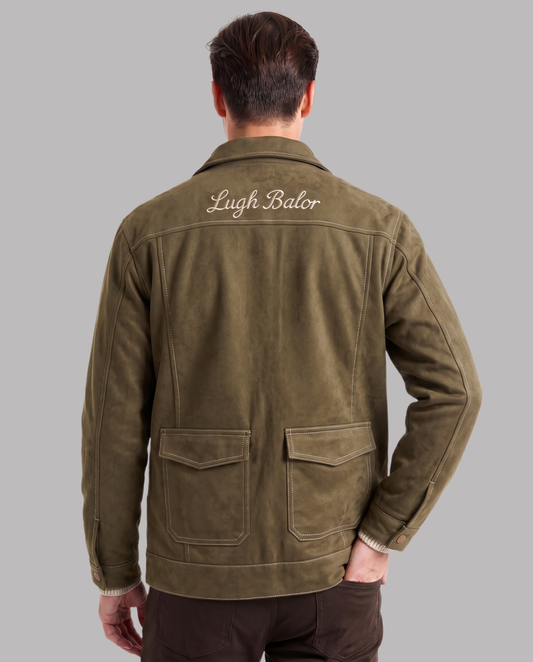 Olive Suede Jacket with Toggle Closure