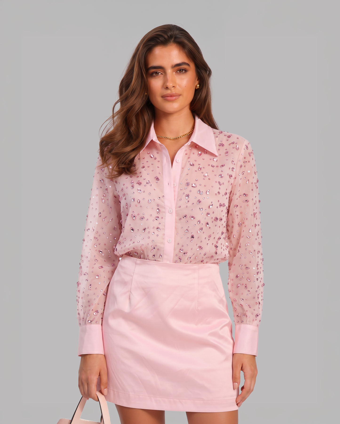 Blush Embellished Shirt & Skirt Set