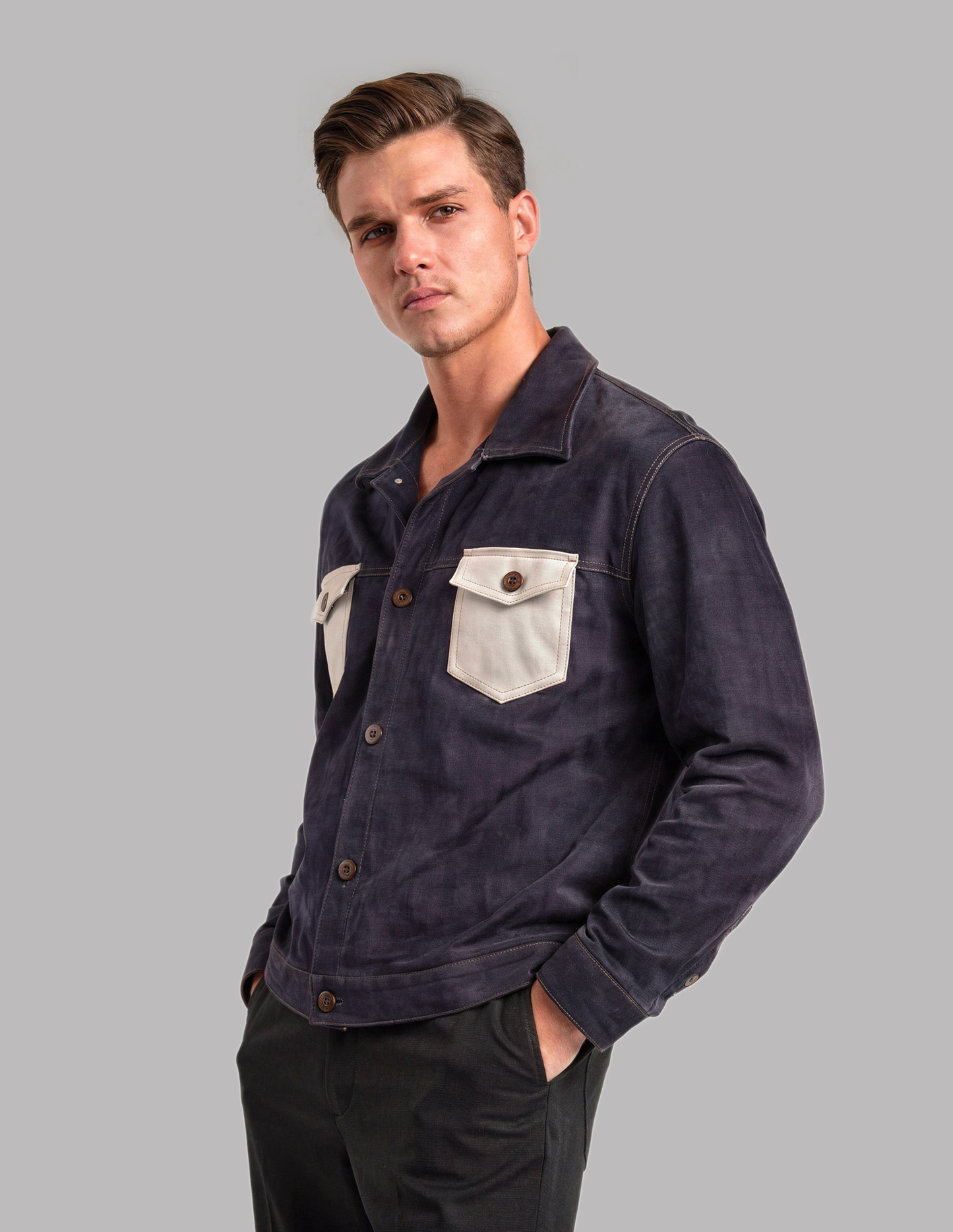 Navy Jacket with Contrast Pockets
