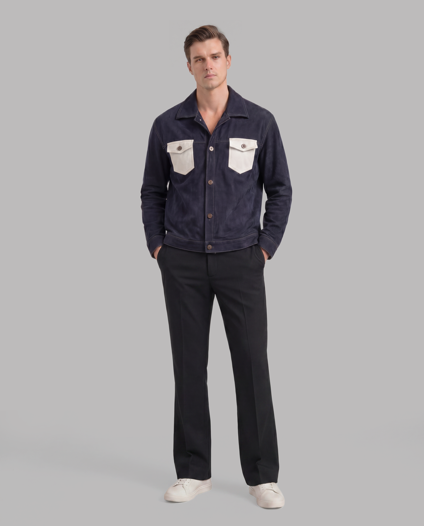 Navy Jacket with Contrast Pockets