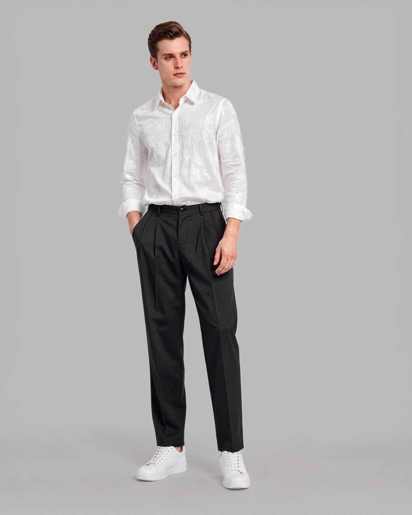 White Tonal Embroidered Shirt