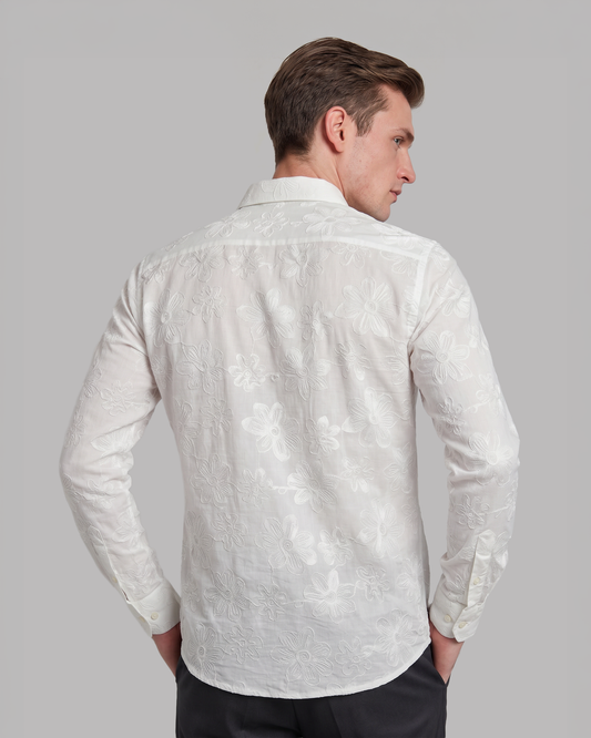 White Tonal Embroidered Shirt