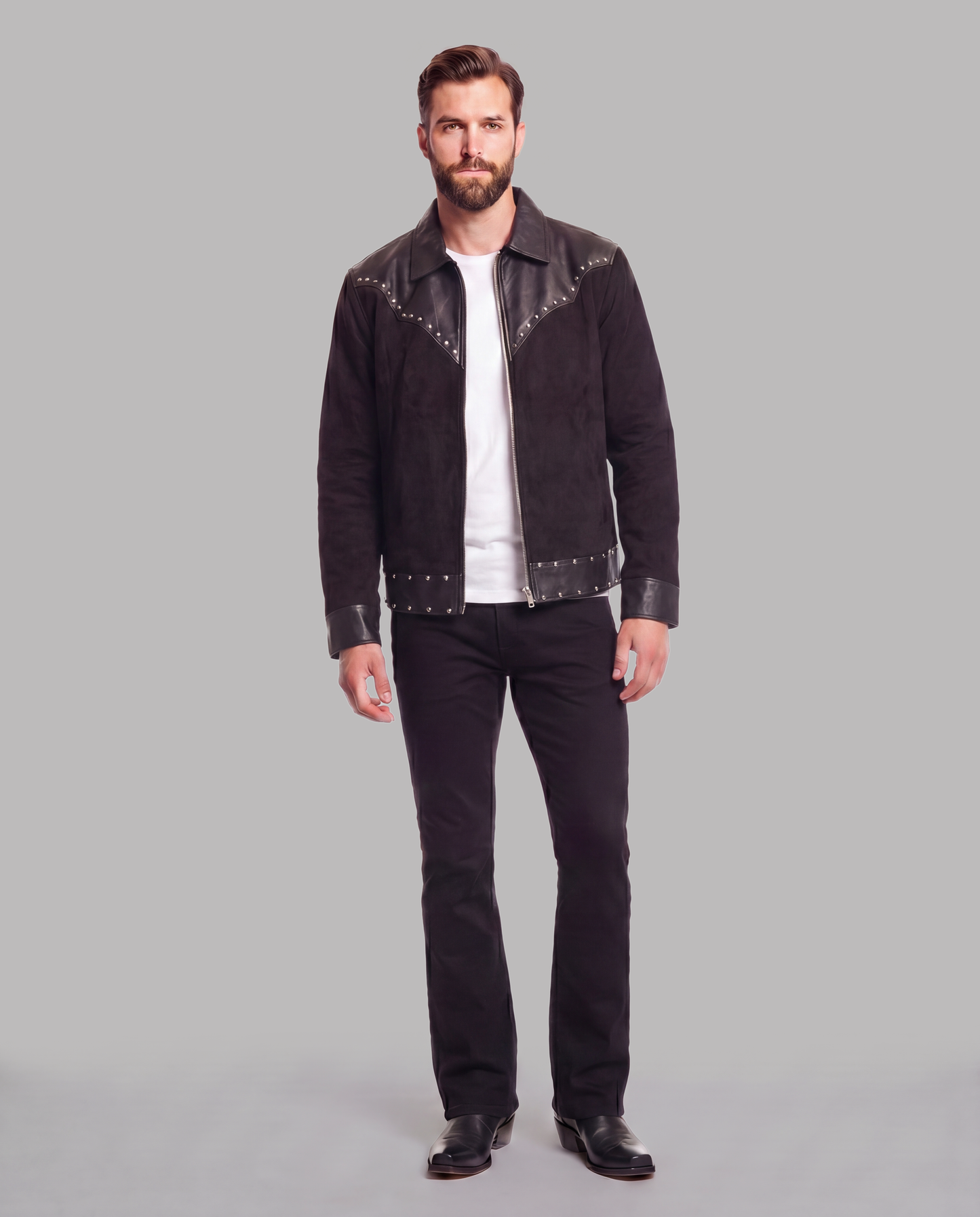 Black Leather Jacket with Stud Detail