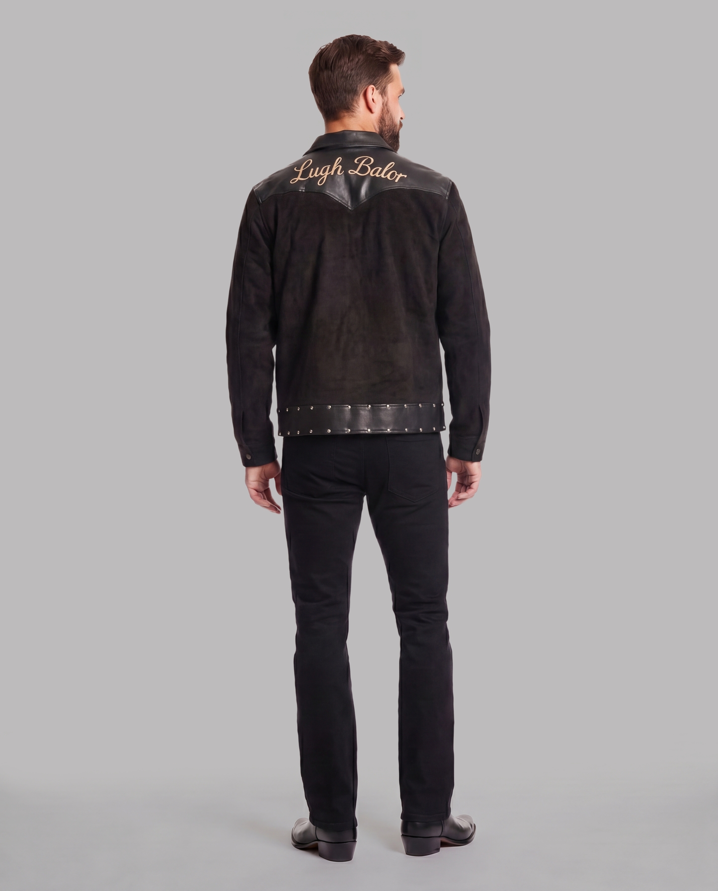 Black Leather Jacket with Stud Detail