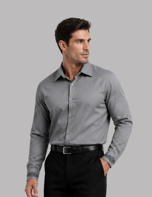Grey Shirt With Ornamental Embroidery