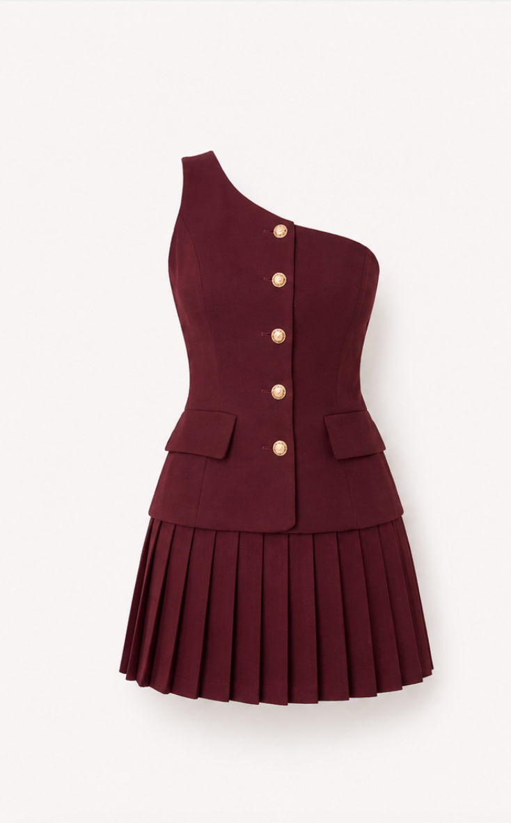 Bordeaux One-Shoulder Set