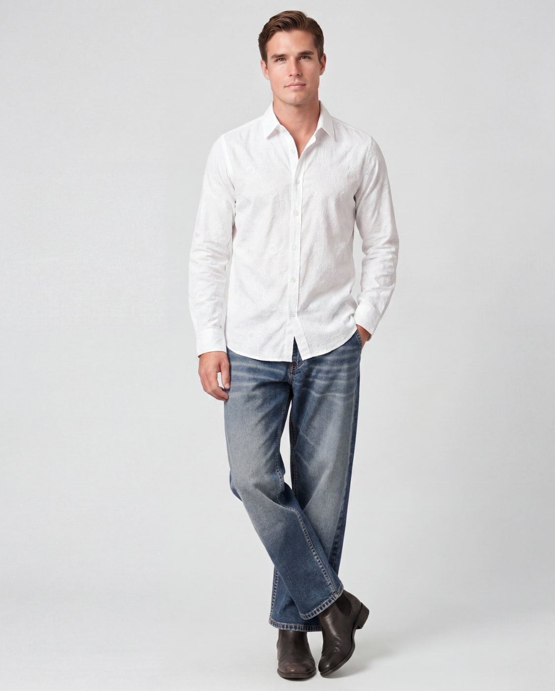 White Tonal Embroidered Shirt