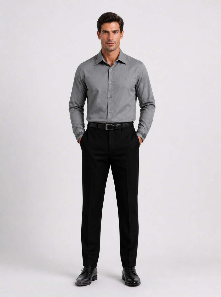 Grey Shirt With Ornamental Embroidery
