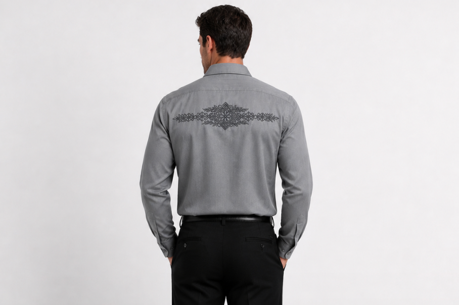 Grey Shirt With Ornamental Embroidery