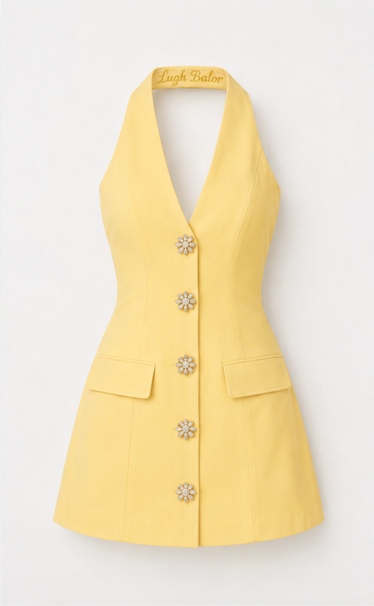 Butter Yellow Halter Dress