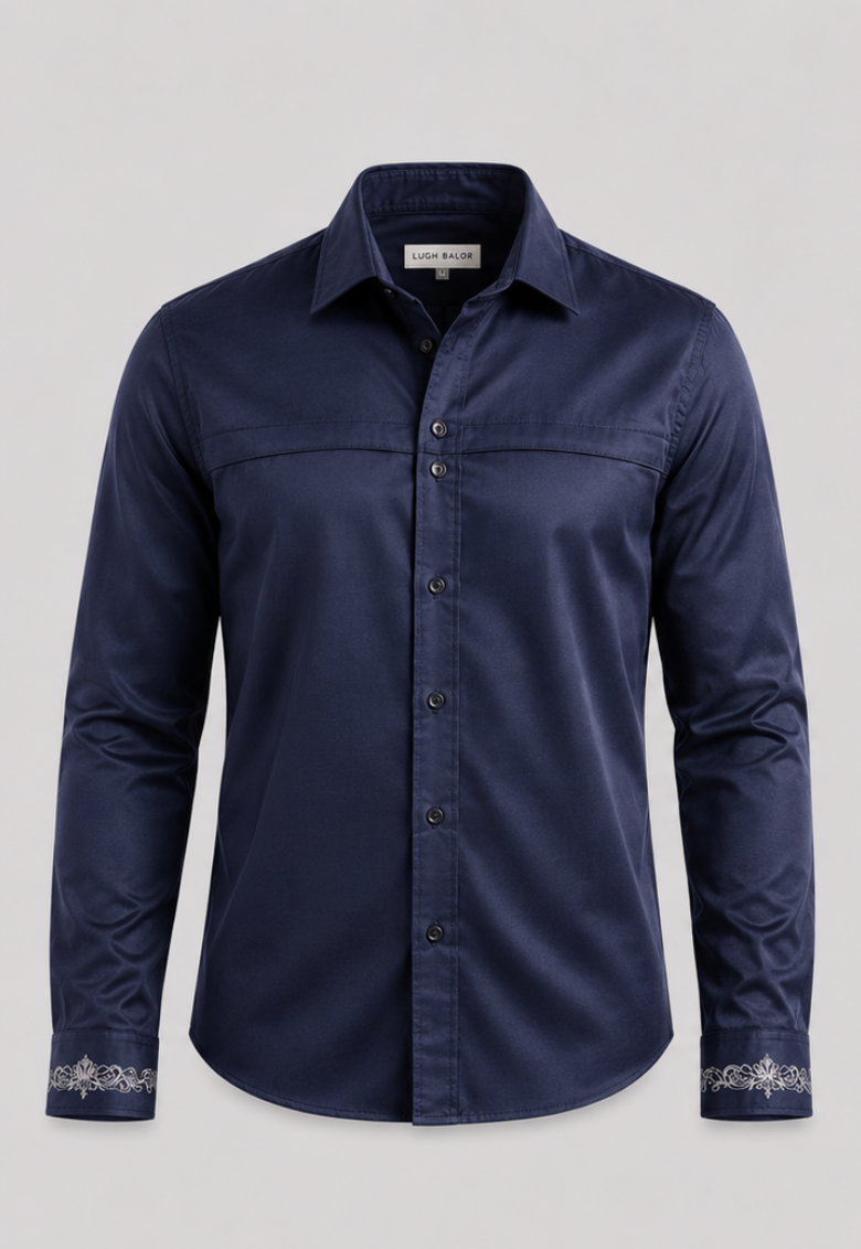 Navy Shirt with Ornamental Embroidery
