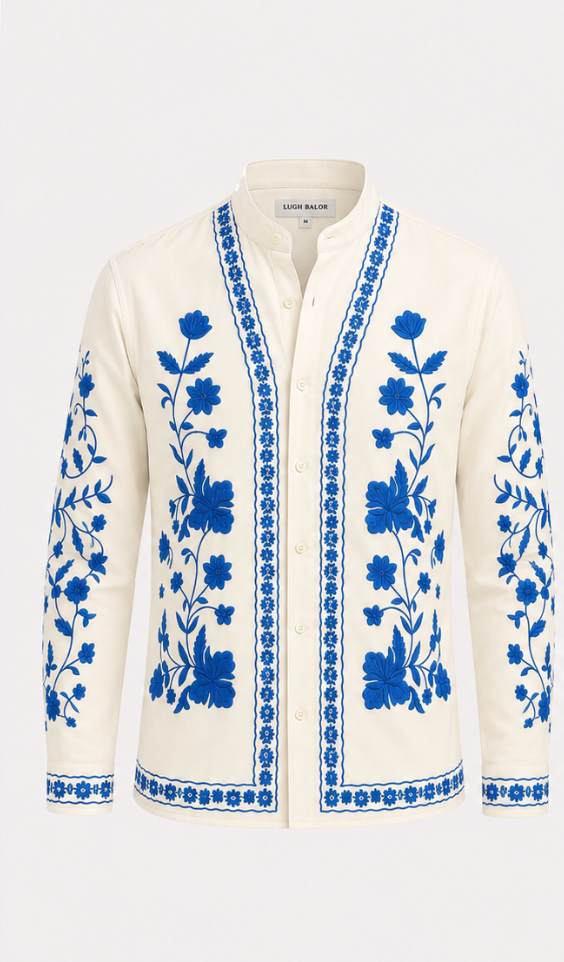 Off-White Shirt with Floral Embroidery