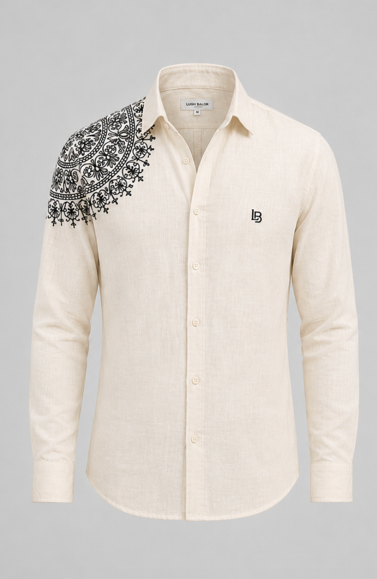 Beige Shirt with Mandala Embroidery