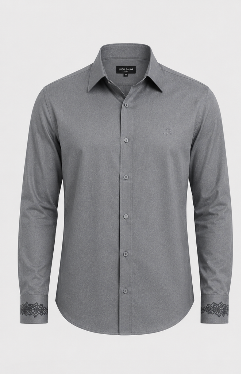 Grey Shirt With Ornamental Embroidery