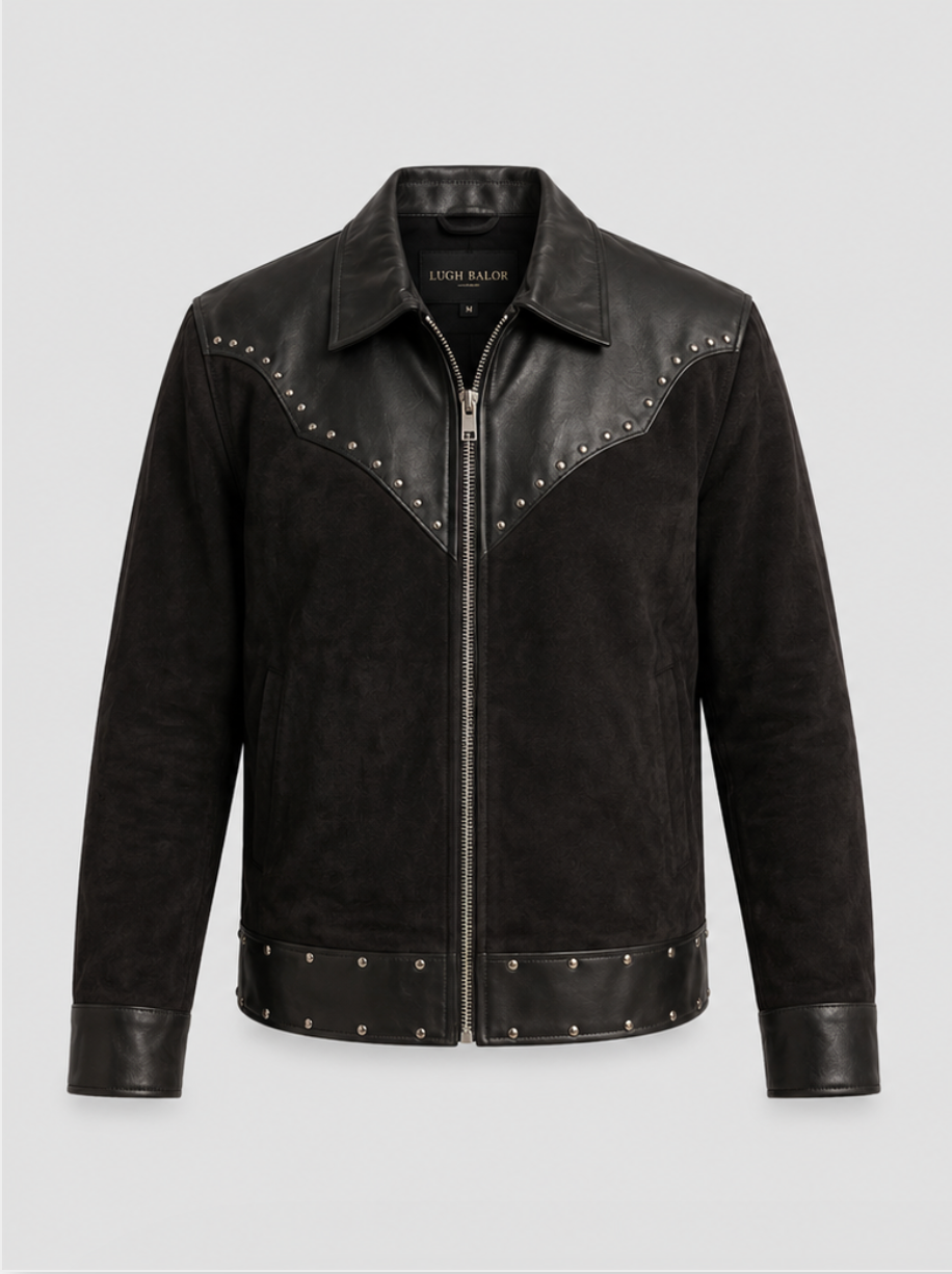 Black Leather Jacket with Stud Detail