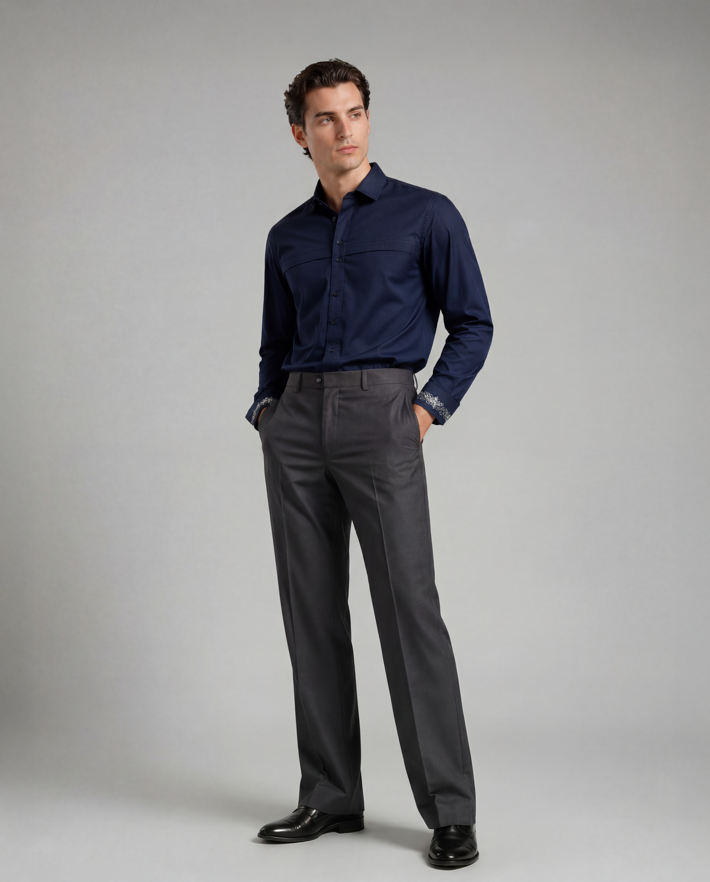 Navy Shirt with Ornamental Embroidery