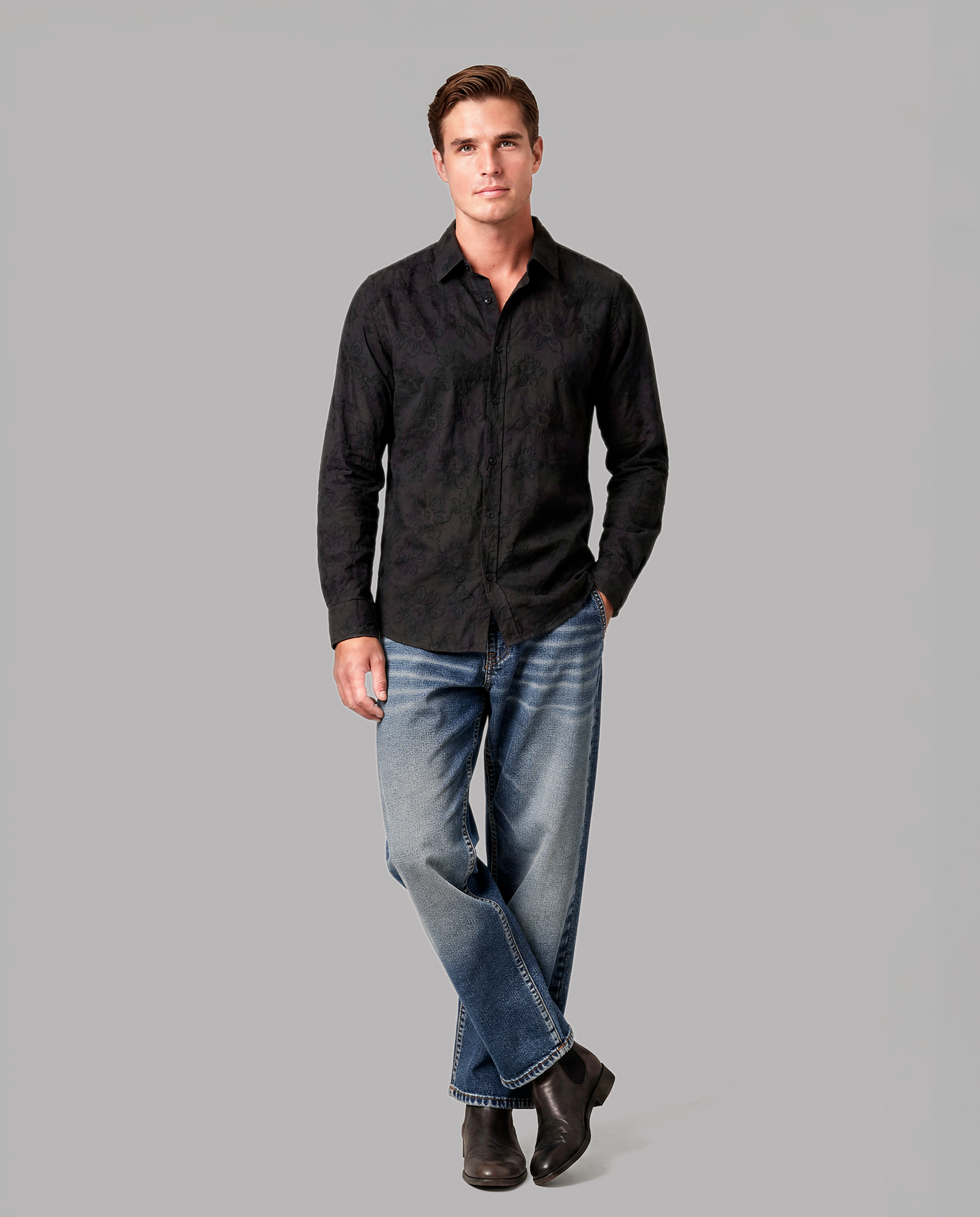 Black Tonal Embroidered Shirt