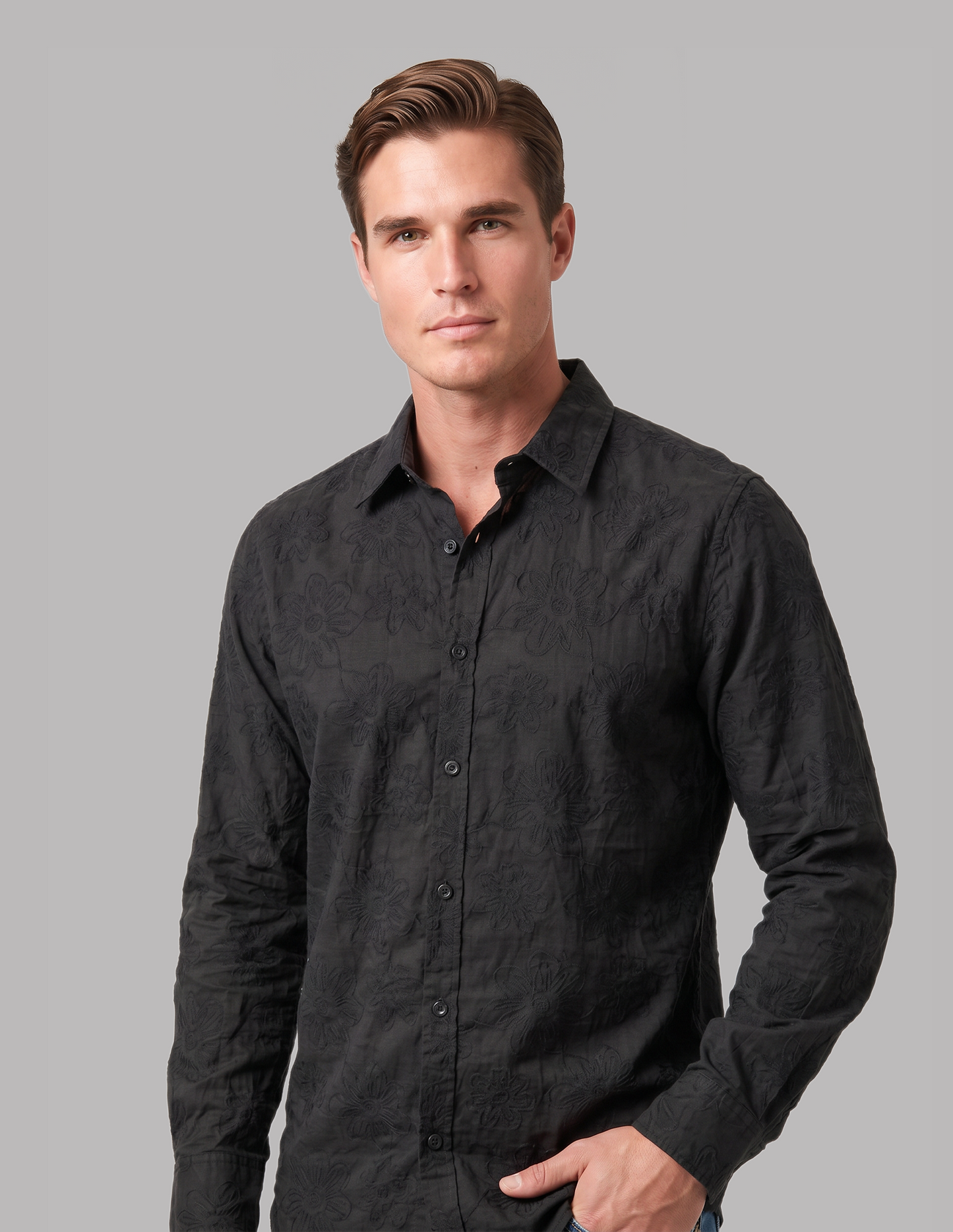 Black Tonal Embroidered Shirt