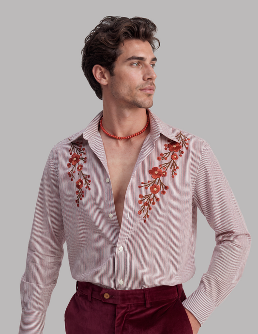 Striped Shirt with Floral Embroidery