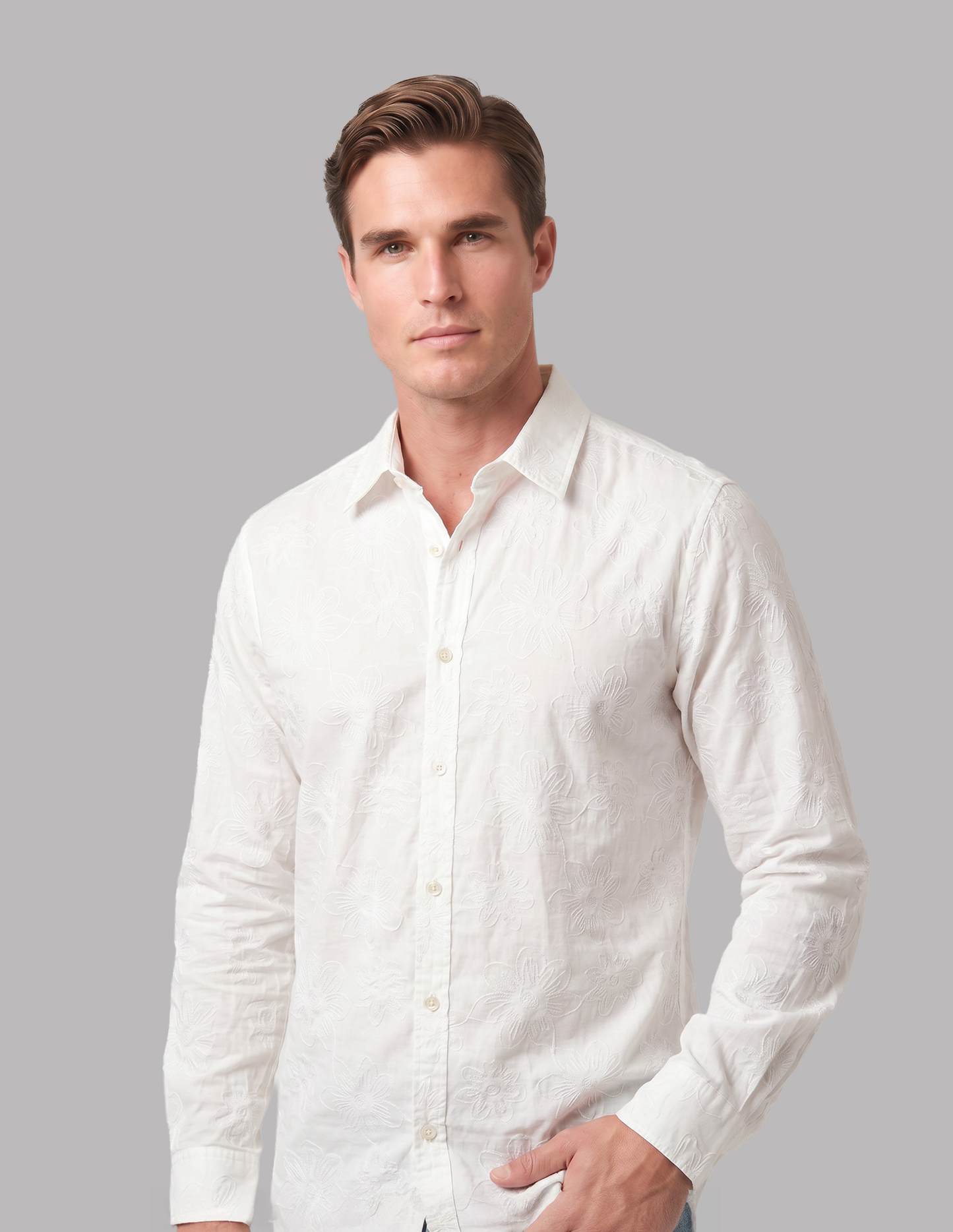 White Tonal Embroidered Shirt